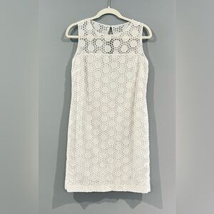 LK Bennett White Broderie Anglaise Eyelet Shift Dress Circle Dots Pattern Size 8